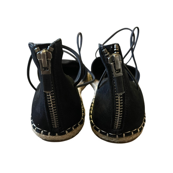 Eileen Fisher 7.5  LUXURY Leather Espadrille Sandals Rear Zipper Flat Black Tan - Picture 4 of 7